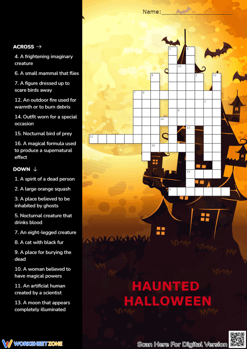 Halloween Crossword Puzzle - Spooky Vocabulary Fun! - Page 1