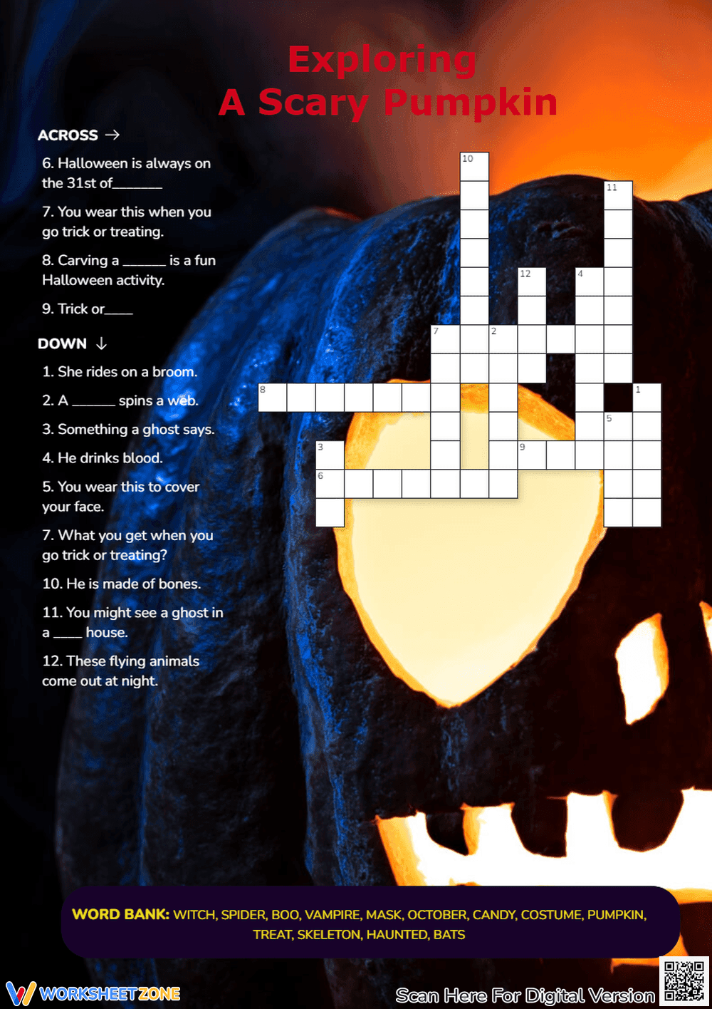 Halloween Crossword Puzzle - Explore a Scary Pumpkin! - Page 1