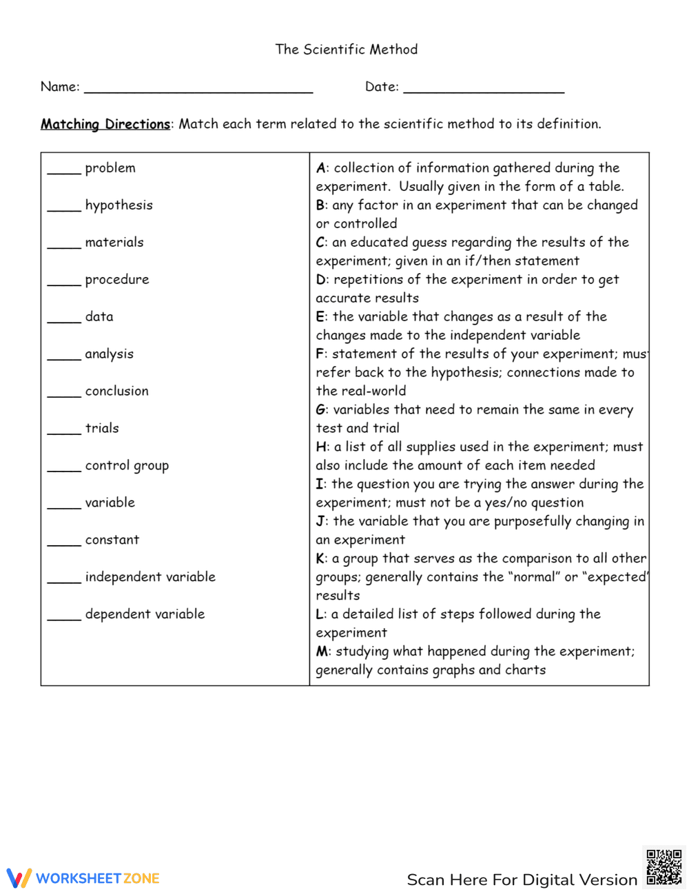 Scientific Method Matching Review - Page 1