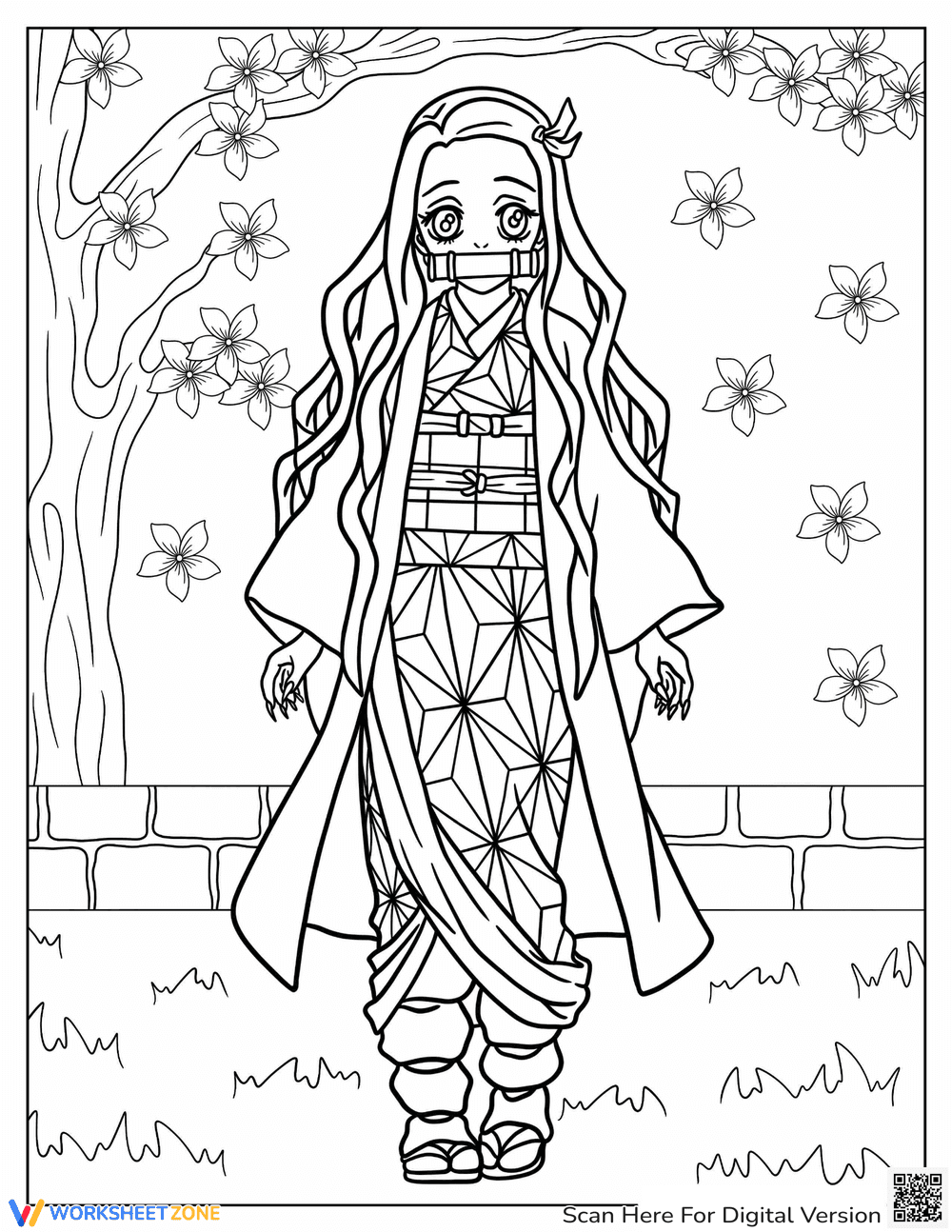Nezuko Demon Slayer Anime Coloring Page - Page 1