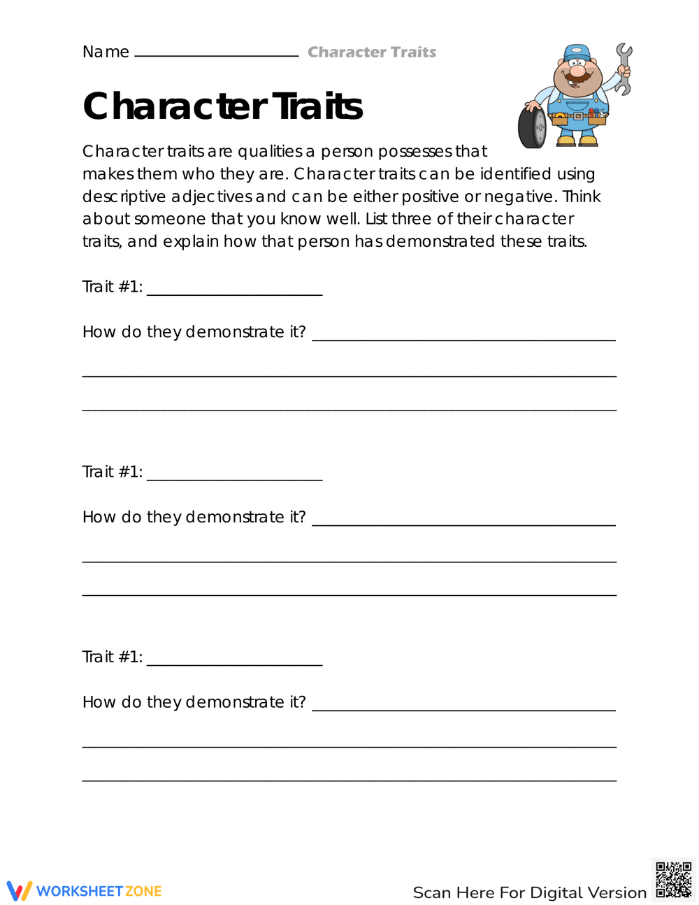 Analyzing Traits with a Case Study Worksheet - Page 1