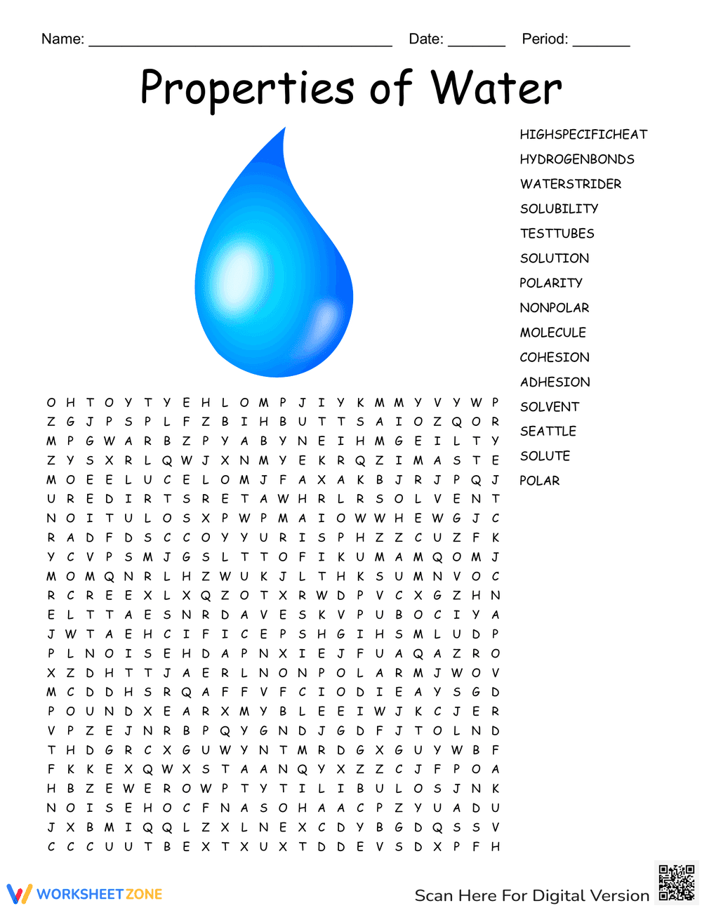 Properties of Water Word Search - Page 1