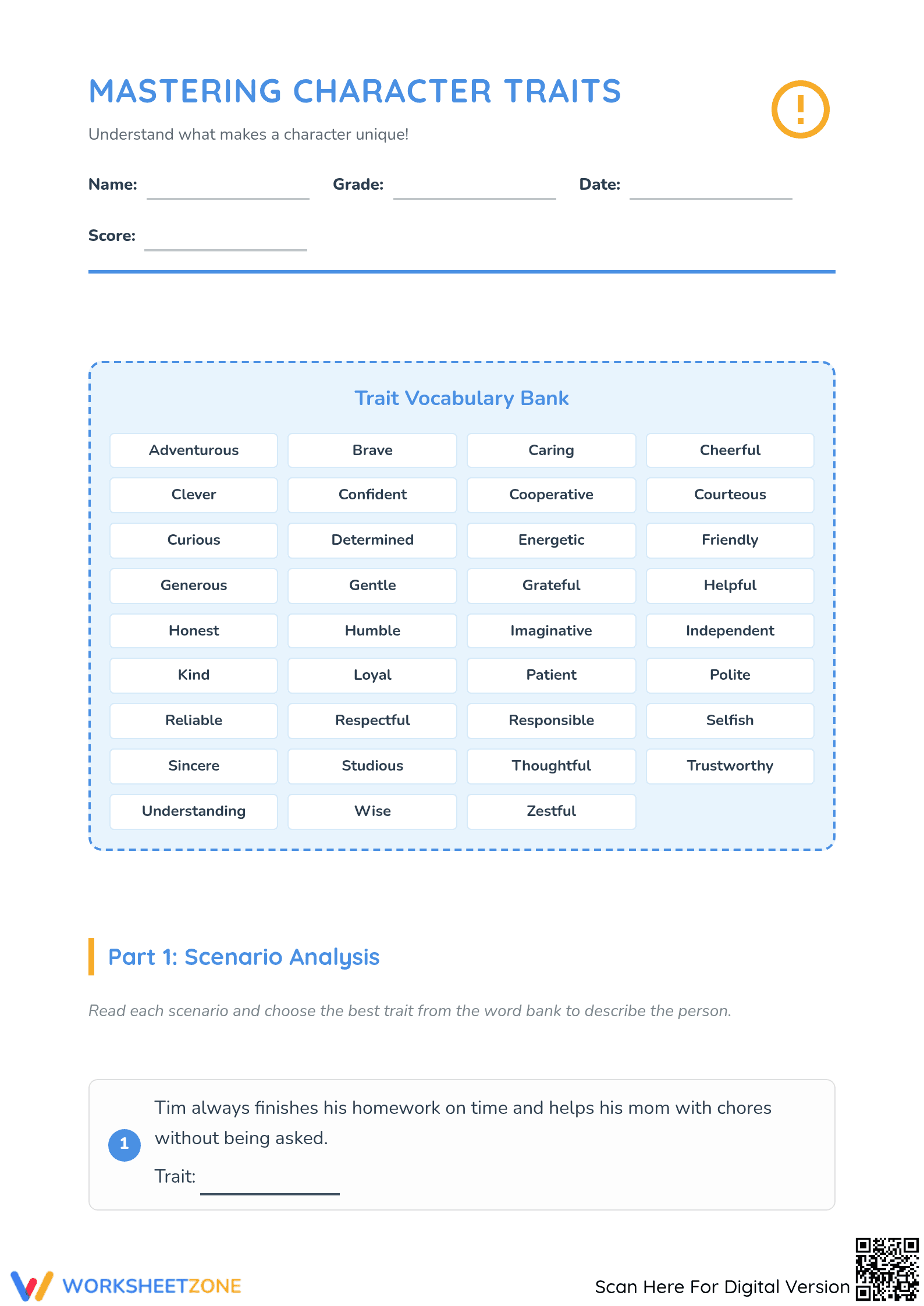Essential Character Traits Worksheet Pack | Grades 3-6 - Page 1