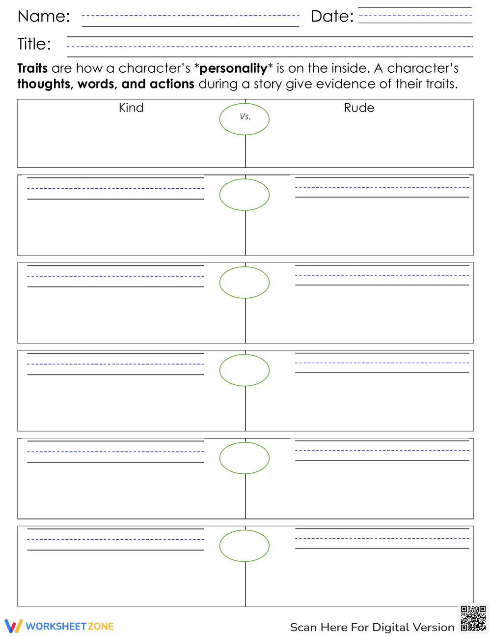 Character Traits Worksheet 4 - Page 1