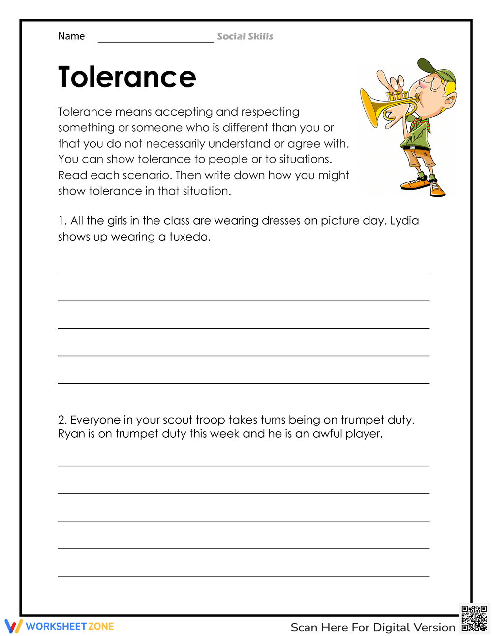 Tolerance and Understanding Worksheet - Page 1