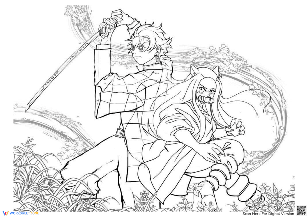 Nezuko Anime Coloring Page Worksheet - Page 1