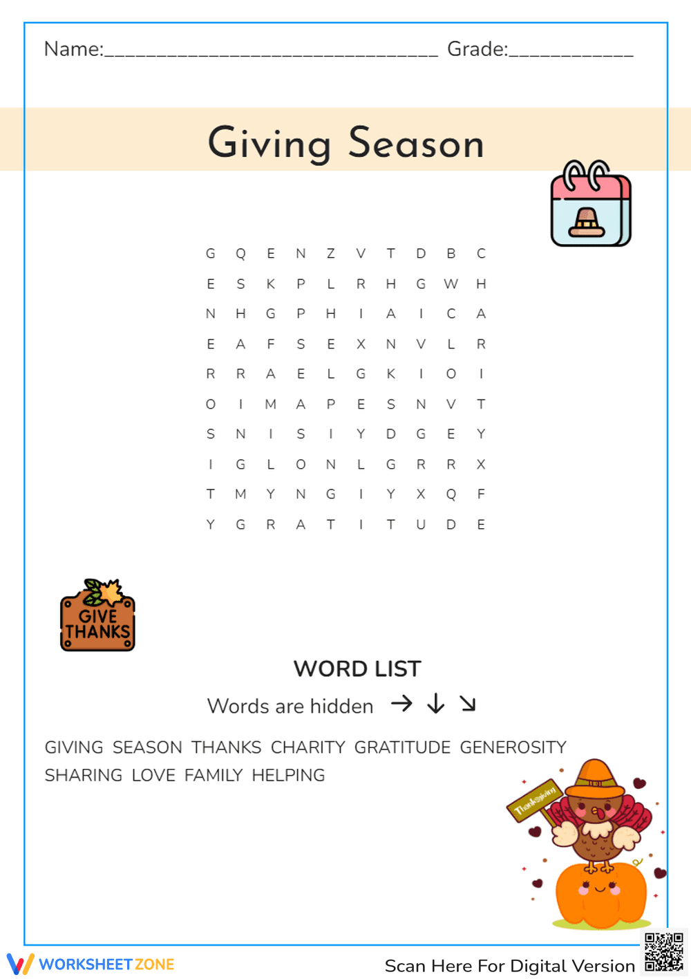 Giving Season Word Search | Essential Grade 1-3 ELA - Page 1