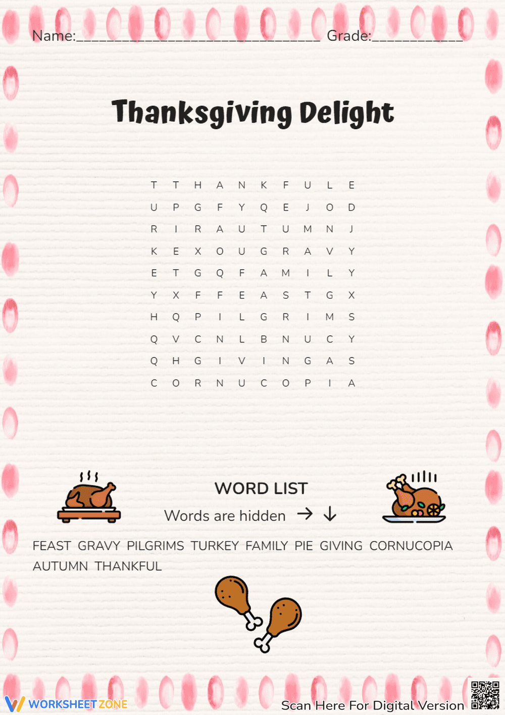 Thanksgiving Word Search | Printable Grade 2 ELA - Page 1