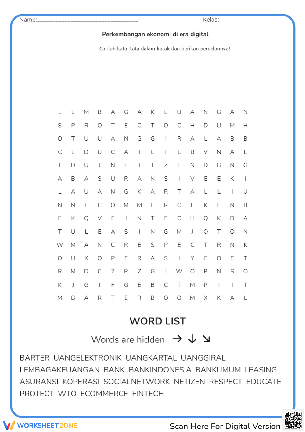 Digital Economy Vocabulary Worksheet | Grade 9 Essential - Page 1