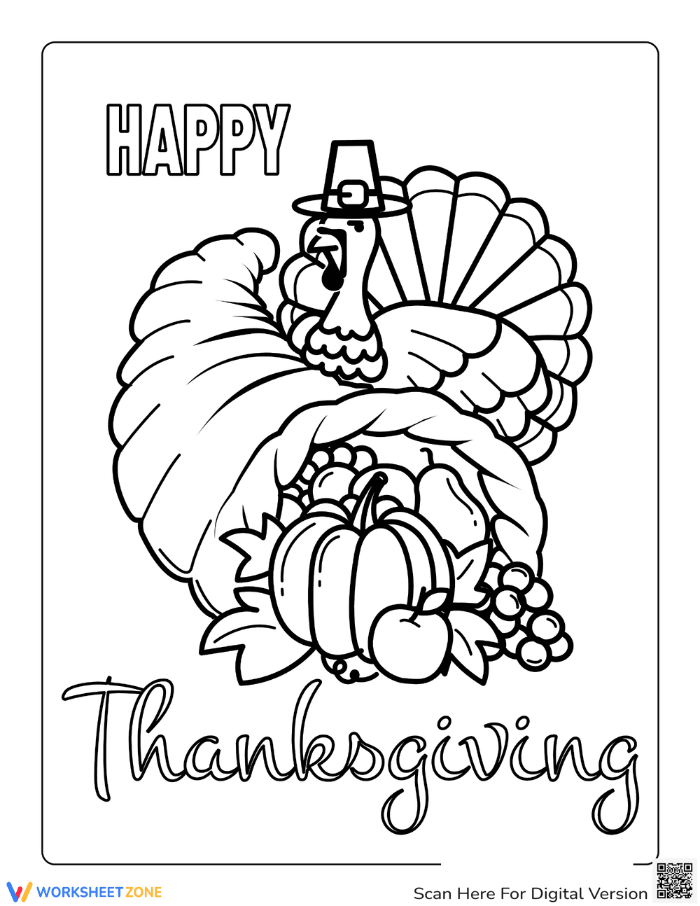 Thanksgiving Turkey with Cornucopia Worksheet - Page 1