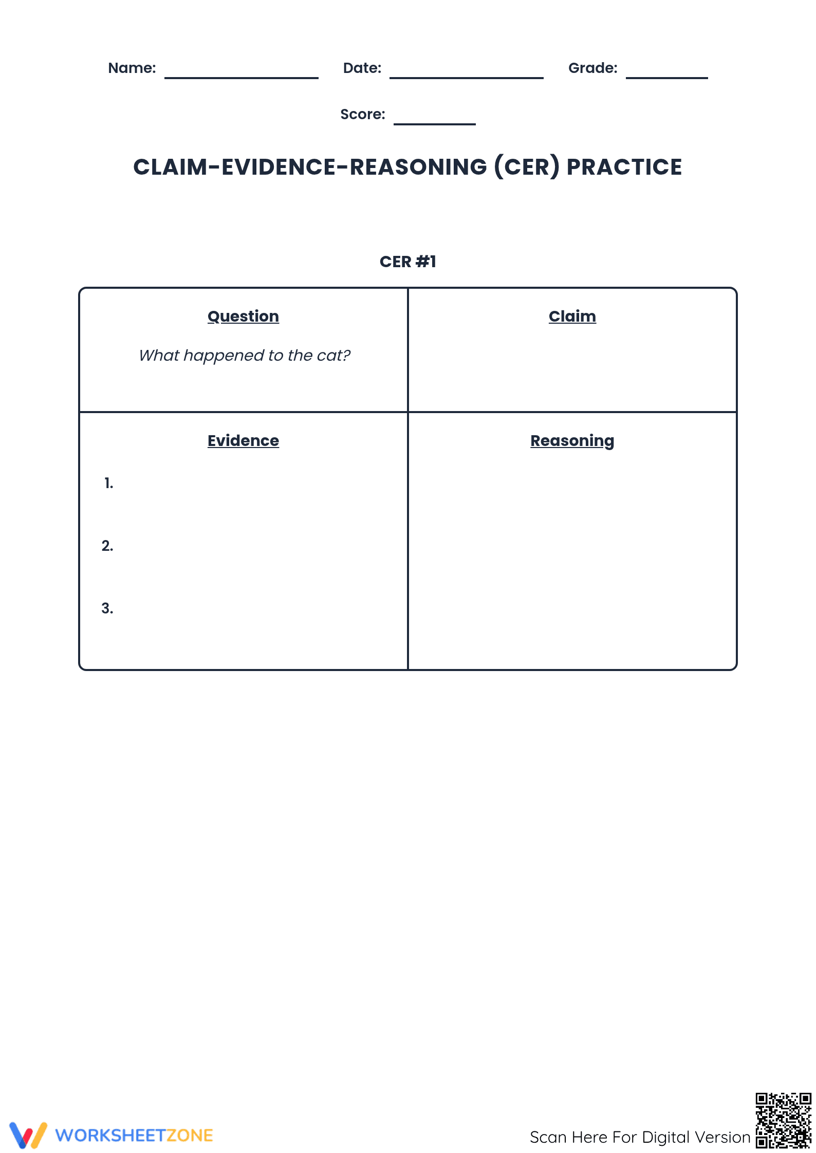 CER Practice Worksheet - Page 1