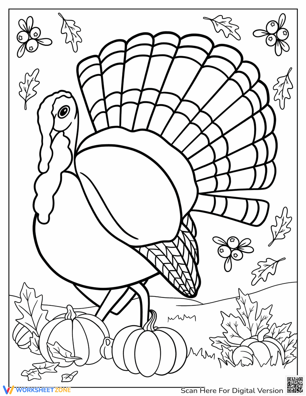 Realistic Thanksgiving Turkey Coloring Sheet - Page 1