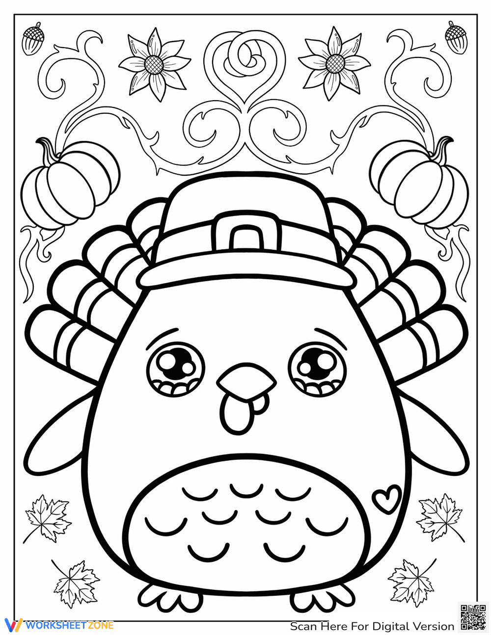 Thanksgiving Turkey with Hats Worksheet - Page 1