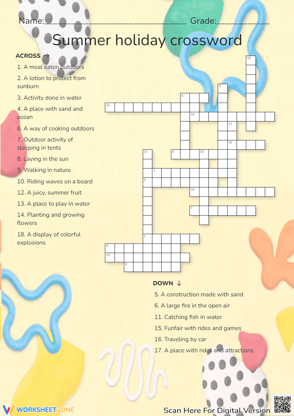 Summer Fun Crossword Puzzle - Holiday Activity Worksheet - Page 1