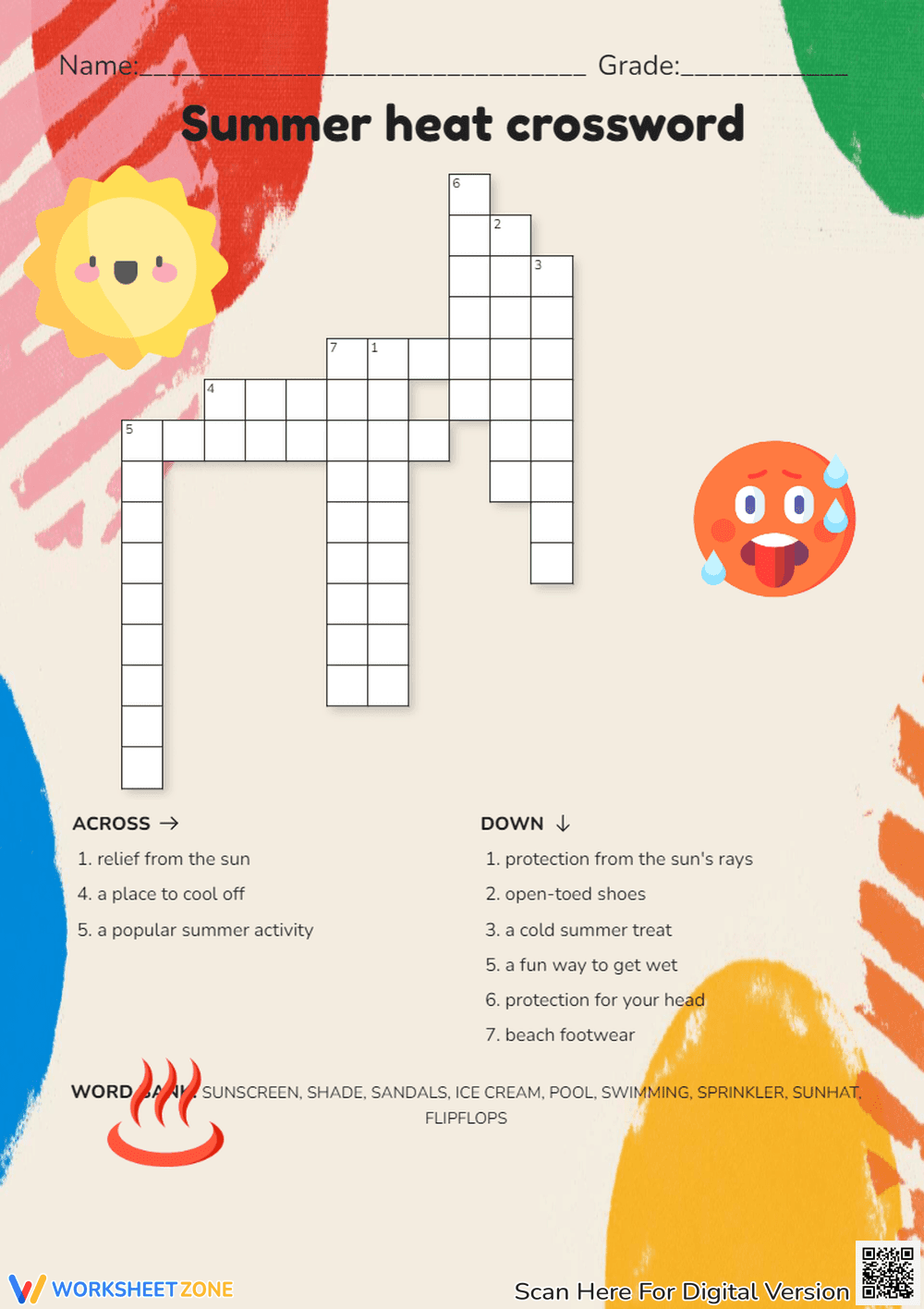 Summer Heat Crossword Puzzle - Fun Vocabulary & Sun Safety - Page 1