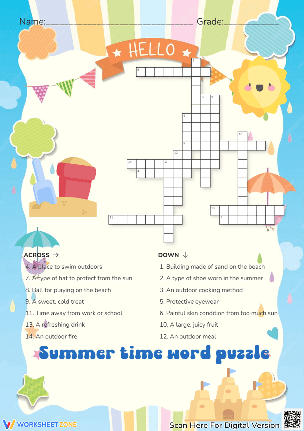 Summer Fun Crossword Puzzle - Vacation Activity for Kids - Page 1