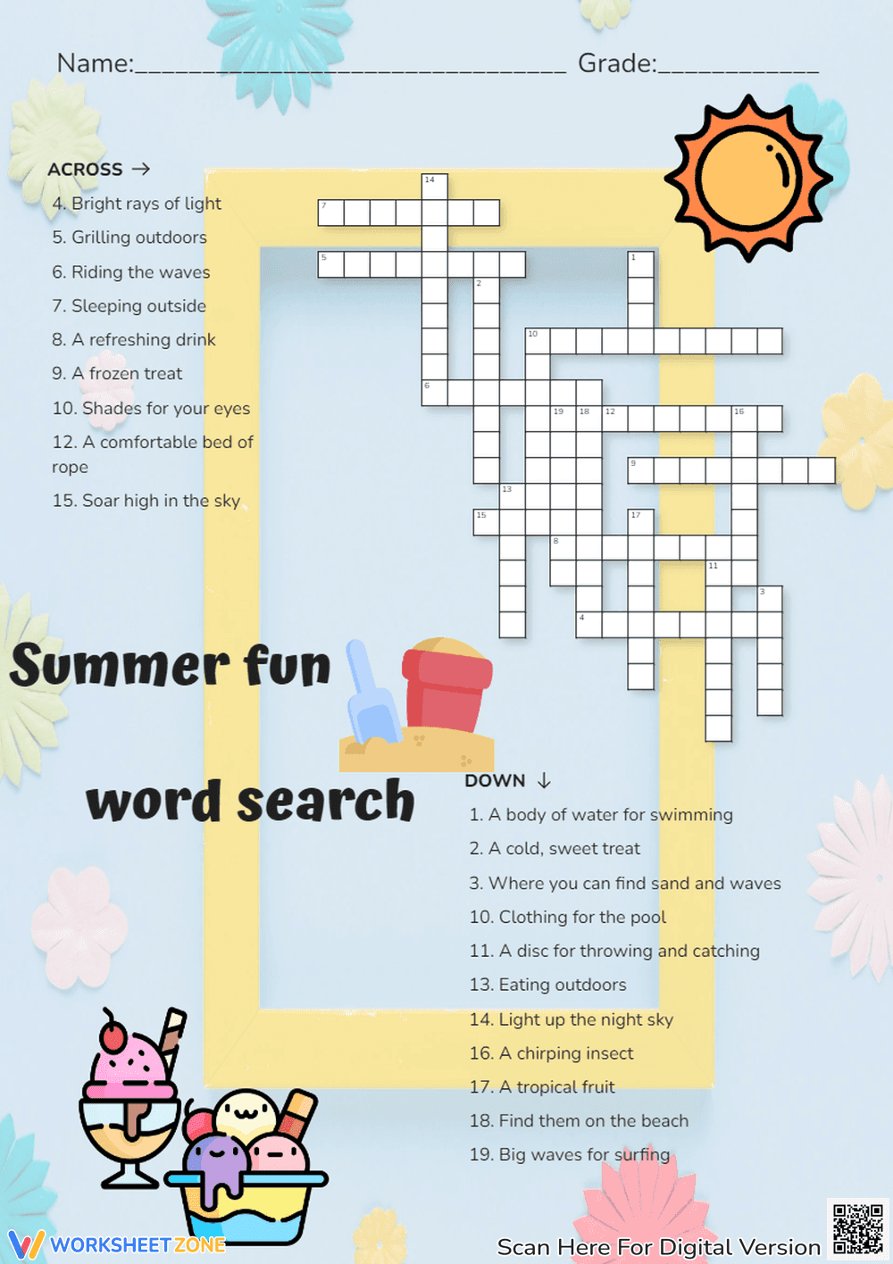Summer Fun Crossword Worksheet | Grade 1-3 Essential - Page 1
