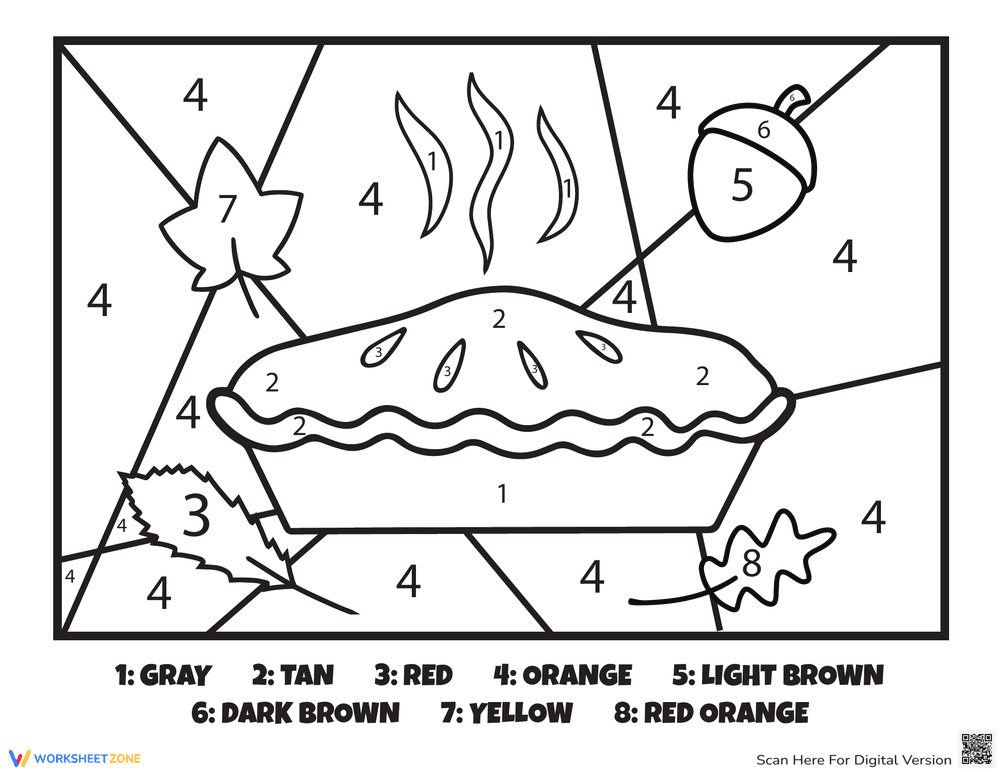 Thanksgiving Color by Number Printable Worksheet - Page 1