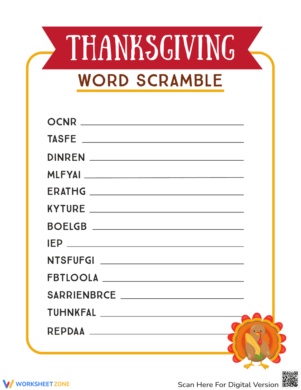 Thanksgiving Word Scramble Challenge - Page 1