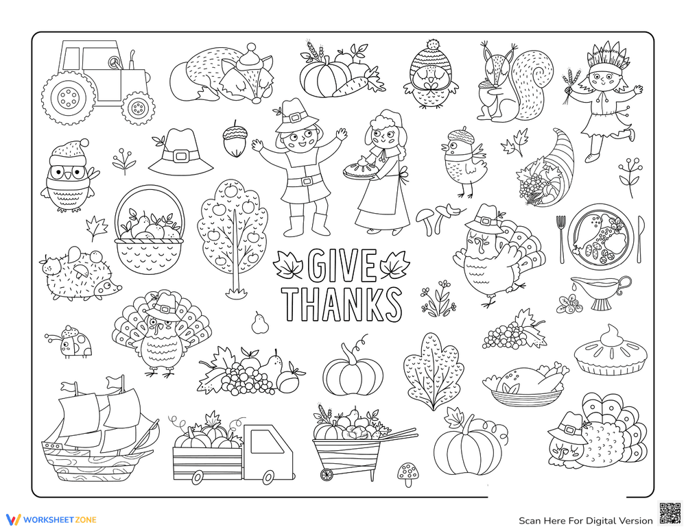 Give Thanks Thanksgiving Coloring Sheet - Page 1