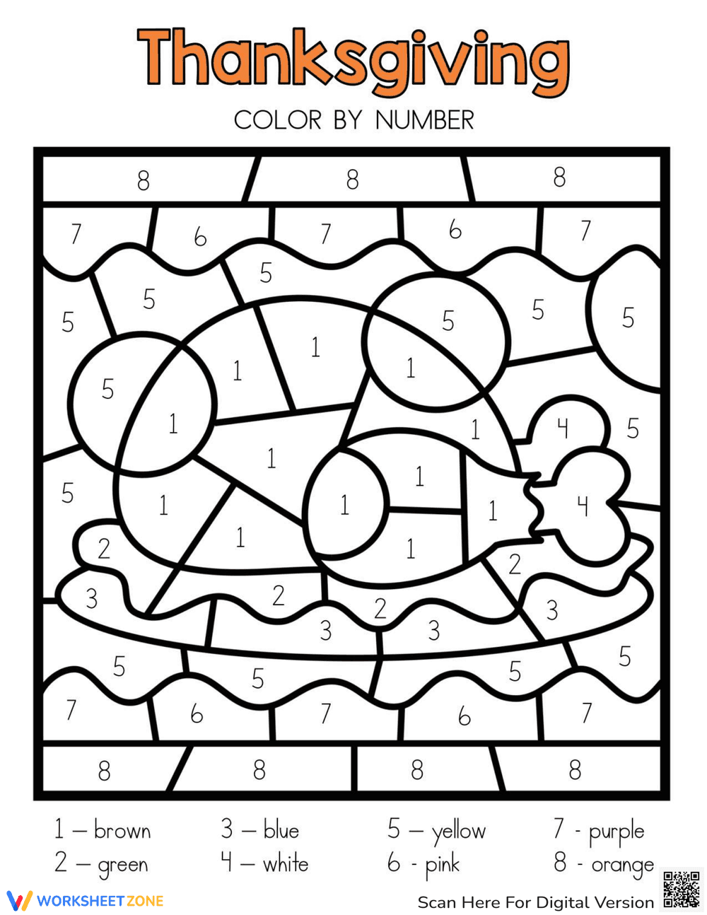 Creative Thanksgiving Color by Number Worksheet - Page 1