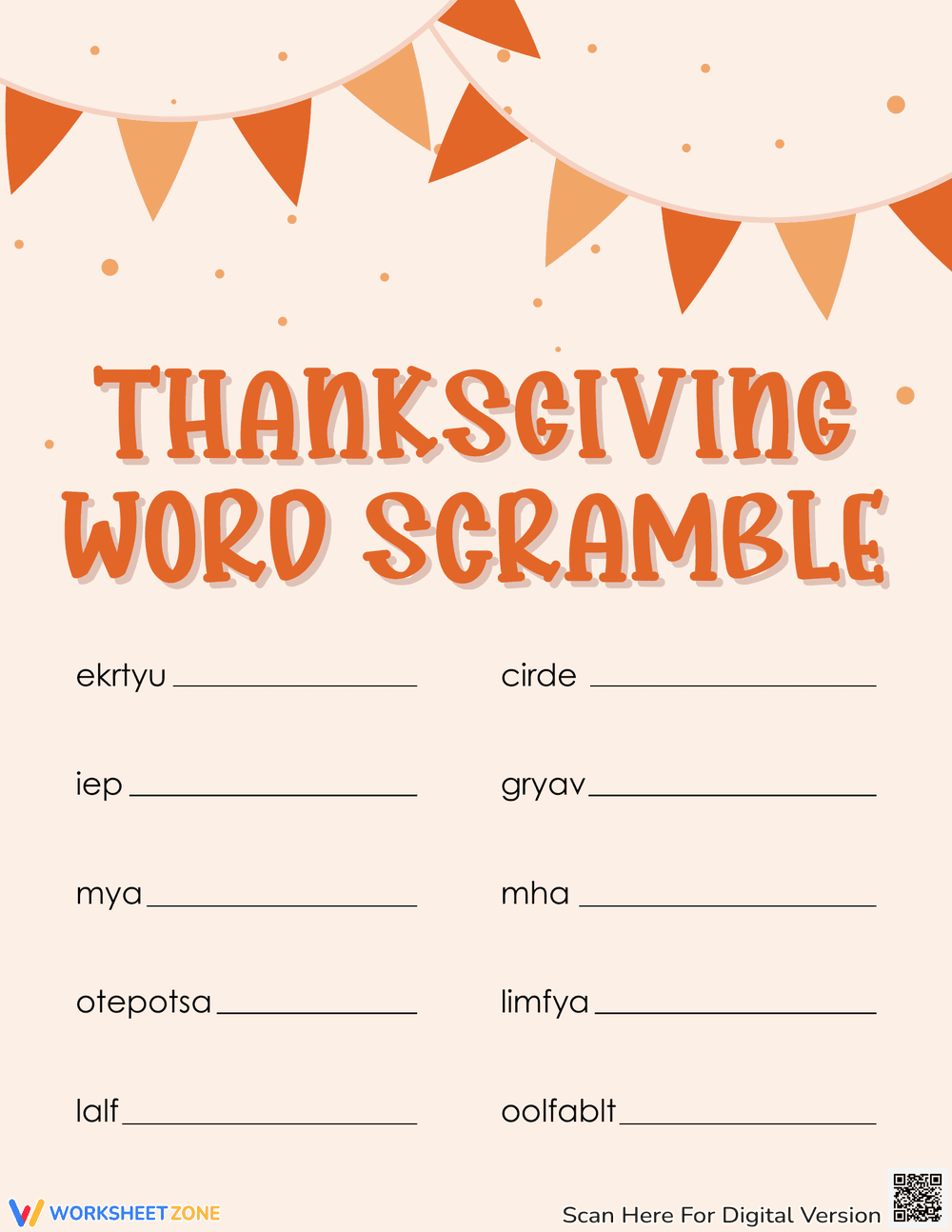 Printable Thanksgiving Word Scramble Challenge - Page 1