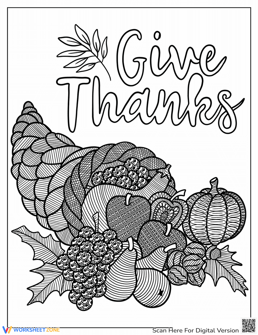 Patterned Thanksgiving Elements Coloring Page - Page 1