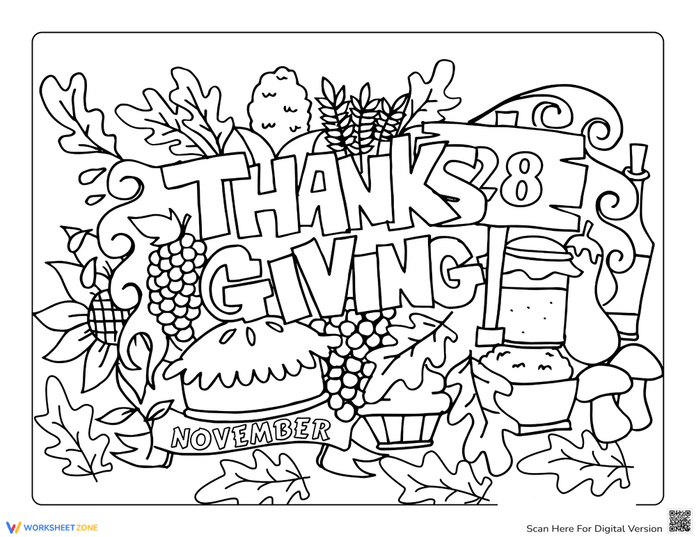 Thanksgiving Foods Coloring Picture - Page 1