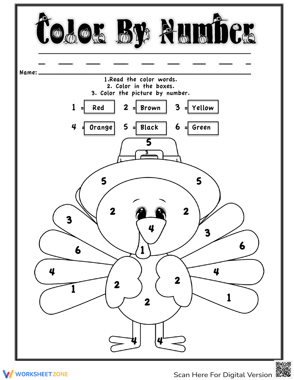 Thanksgiving Color by Number: Pilgrim Turkey - Page 1