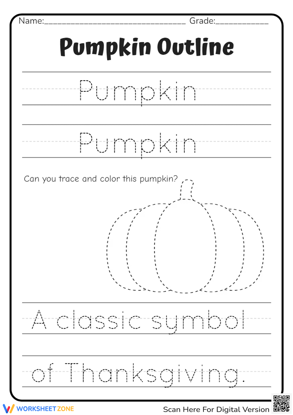 Pumpkin Tracing Worksheet | Essential Grade K-1 Ready - Page 1