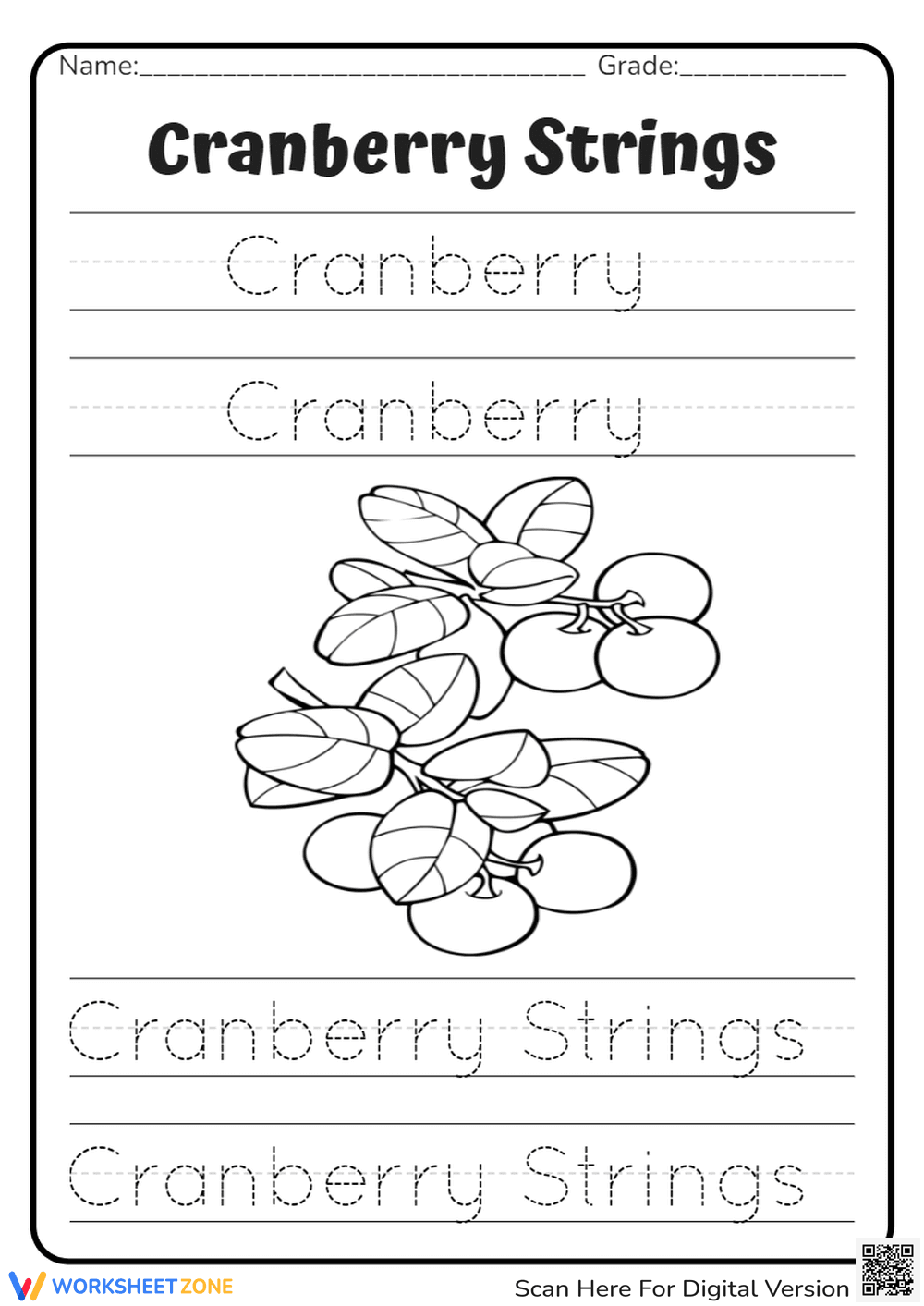 Preschool Handwriting Practice: Cranberry Tracing - Page 1