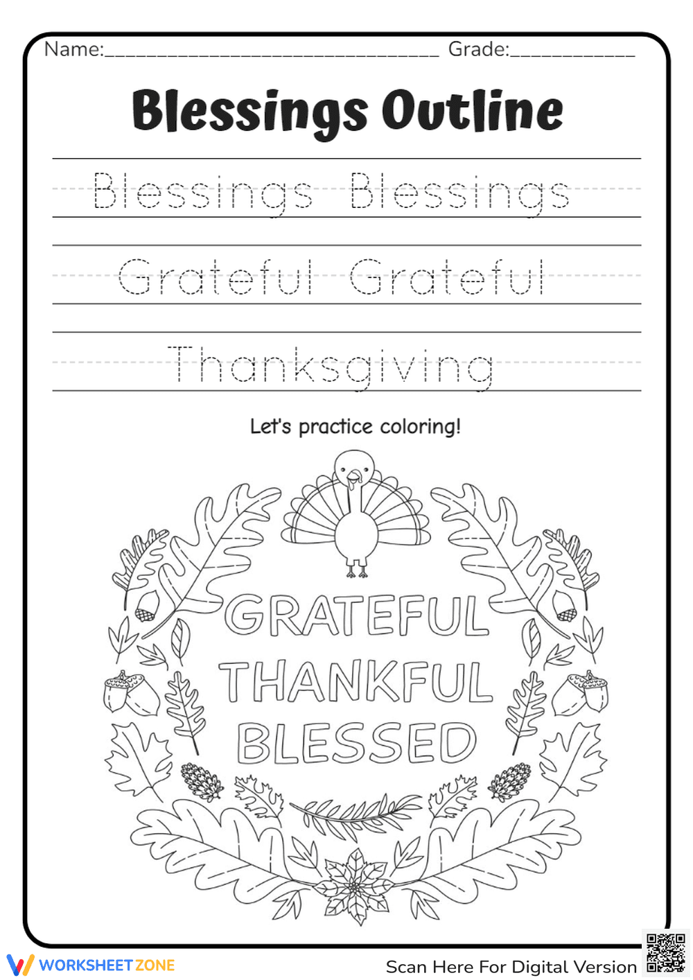 Printable Thanksgiving Handwriting Worksheet | Grade K-1 - Page 1