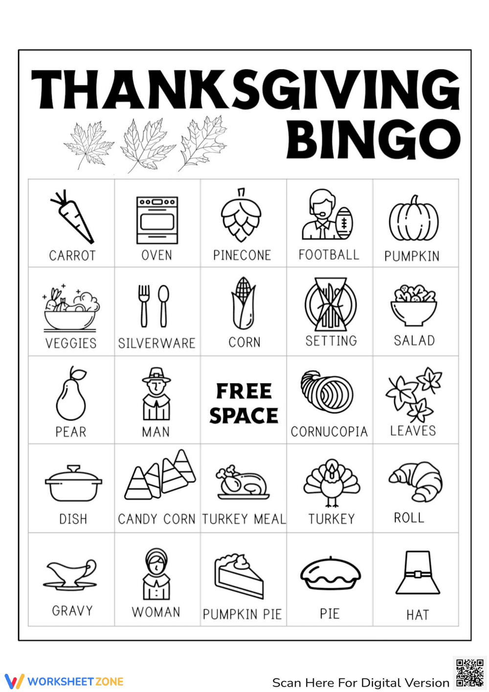 Themed Thanksgiving Bingo Card for Kids - Page 1