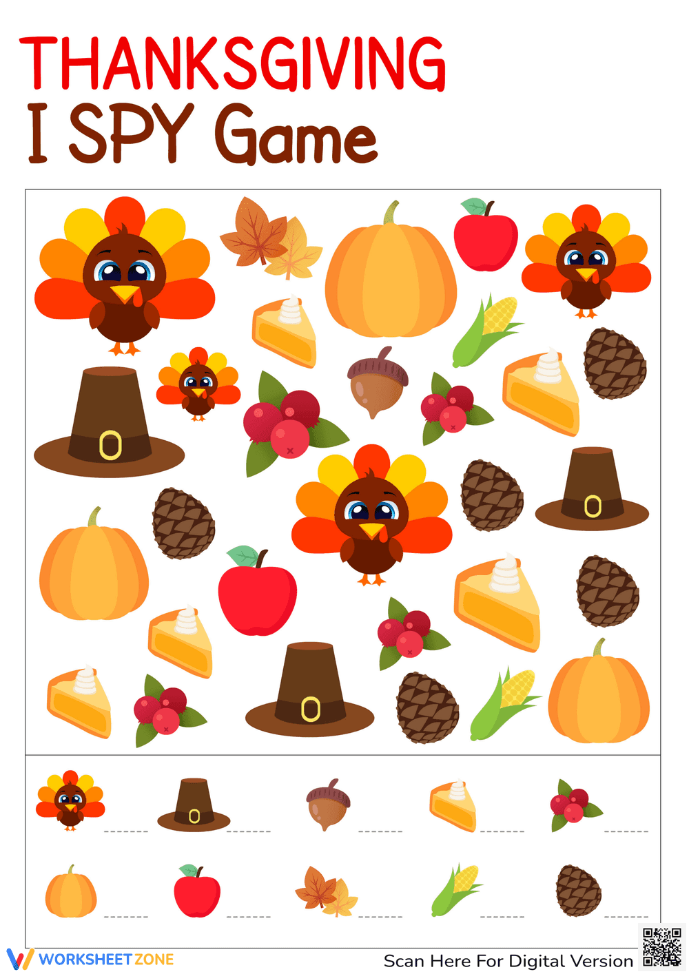 Fun Thanksgiving I Spy Activity Worksheet - Page 1