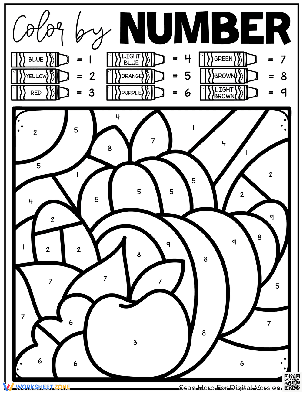 Thanksgiving Color by Number Activity Sheet - Page 1