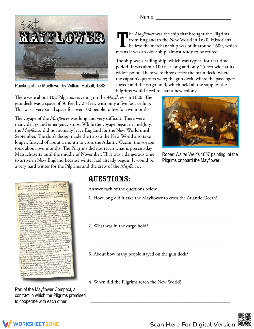 Explore The Mayflower with Reading Comprehension - Page 1