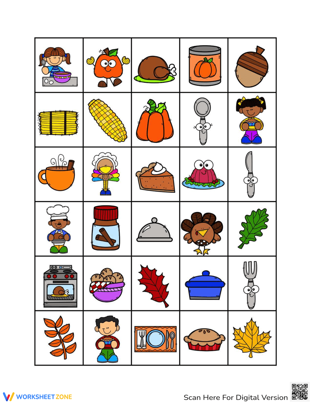Printable Thanksgiving Bingo Calling Card - Page 1