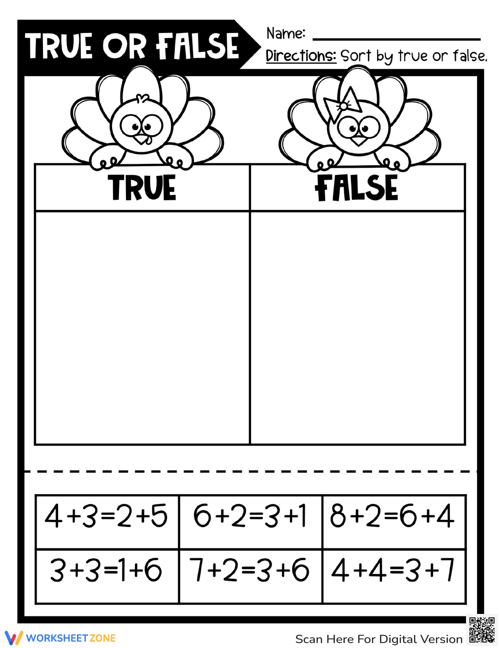 Thanksgiving Math True or False | Essential Grade 1-2 - Page 1