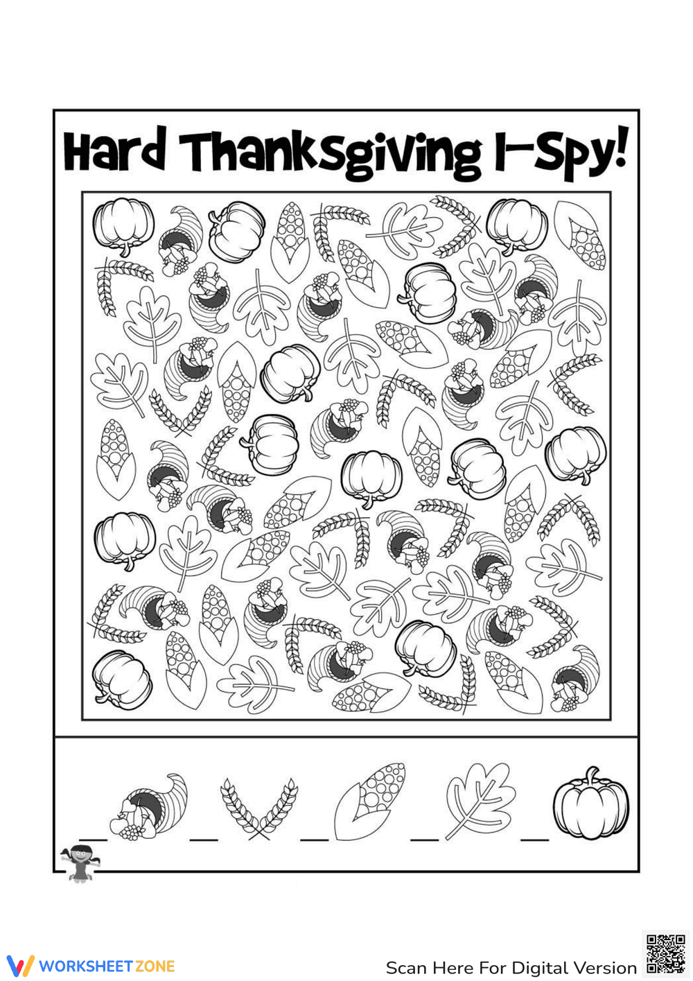 Hard Thanksgiving I Spy Game Worksheet - Page 1