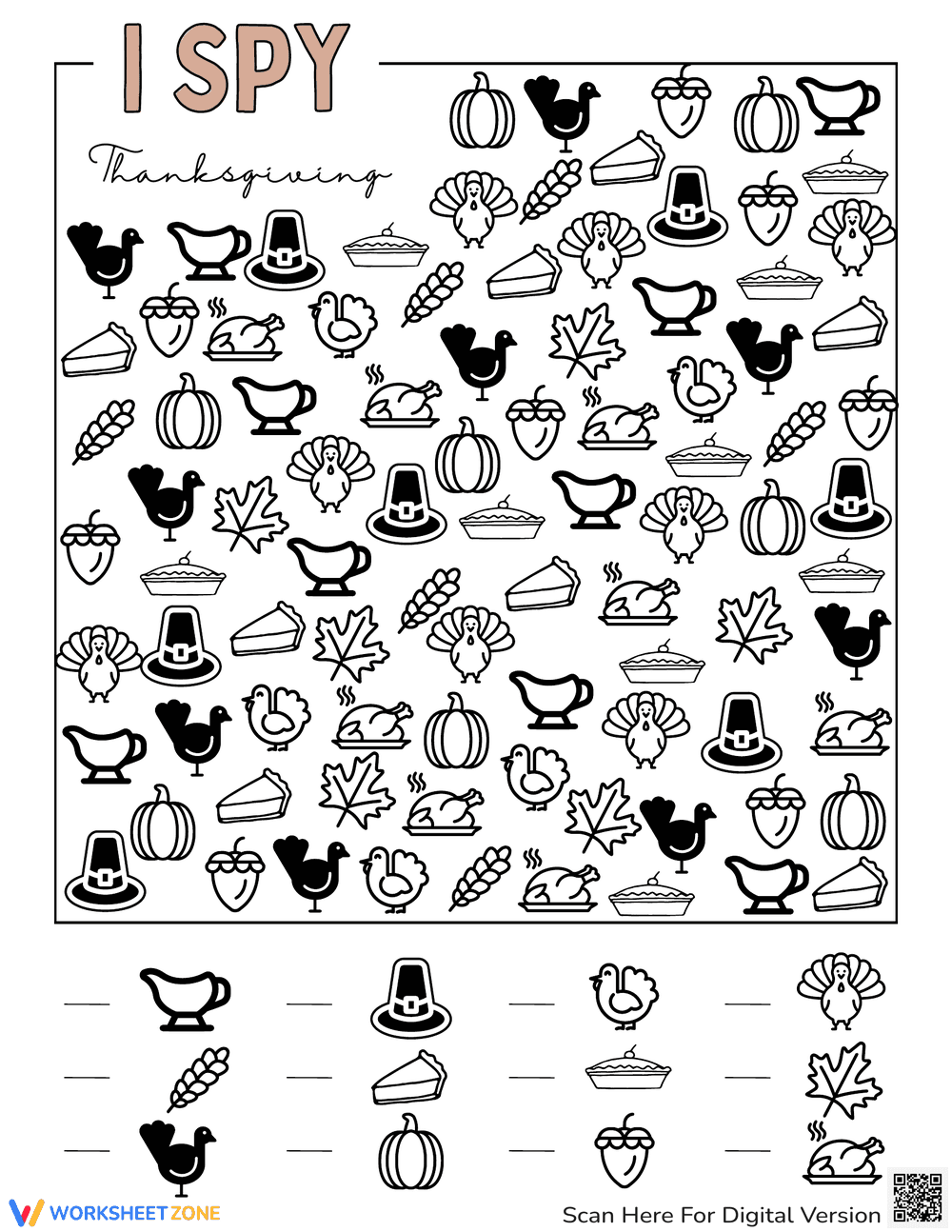 Printable Thanksgiving I Spy Worksheet - Page 1