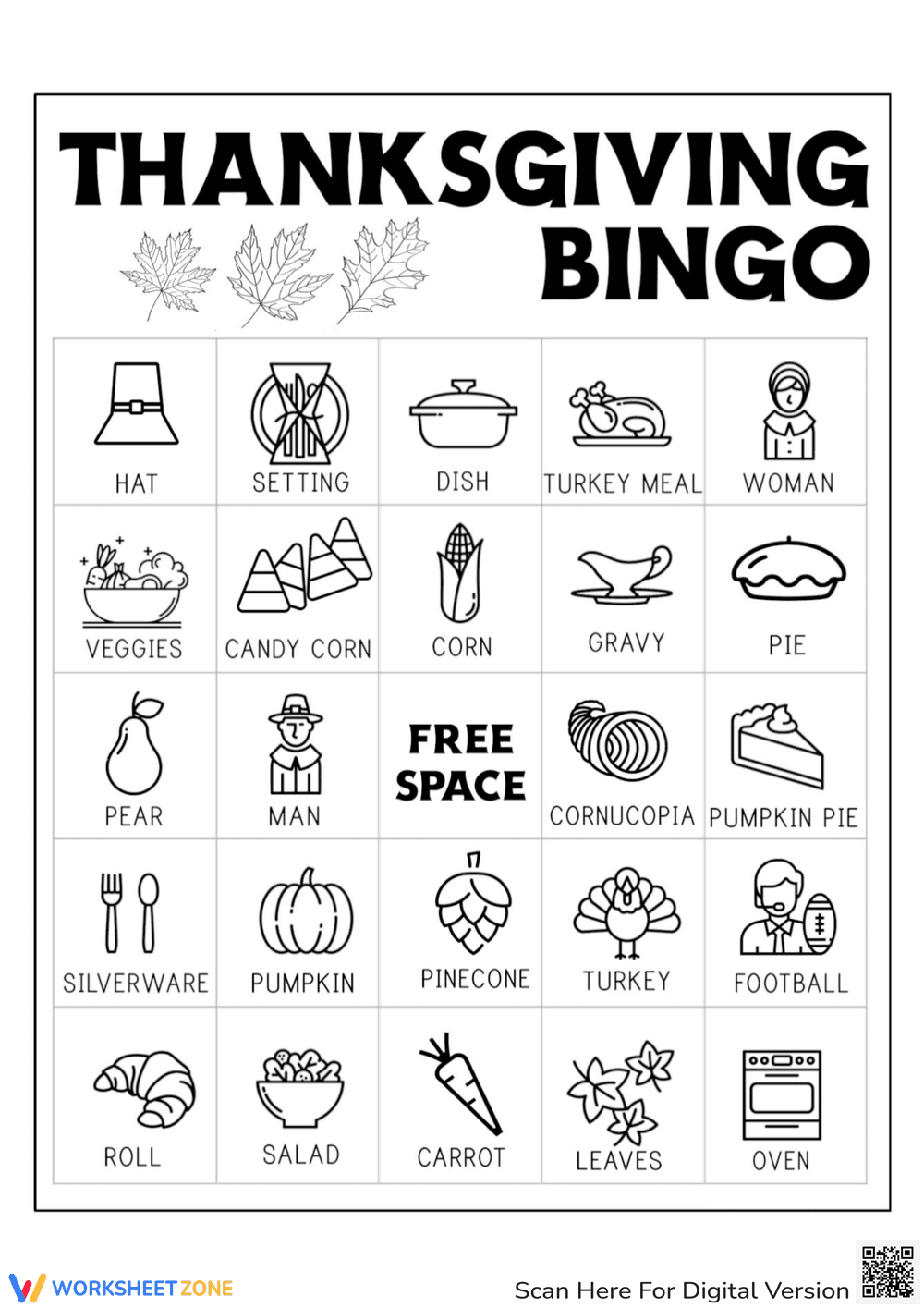 Fun Thanksgiving Bingo Card Printable - Page 1