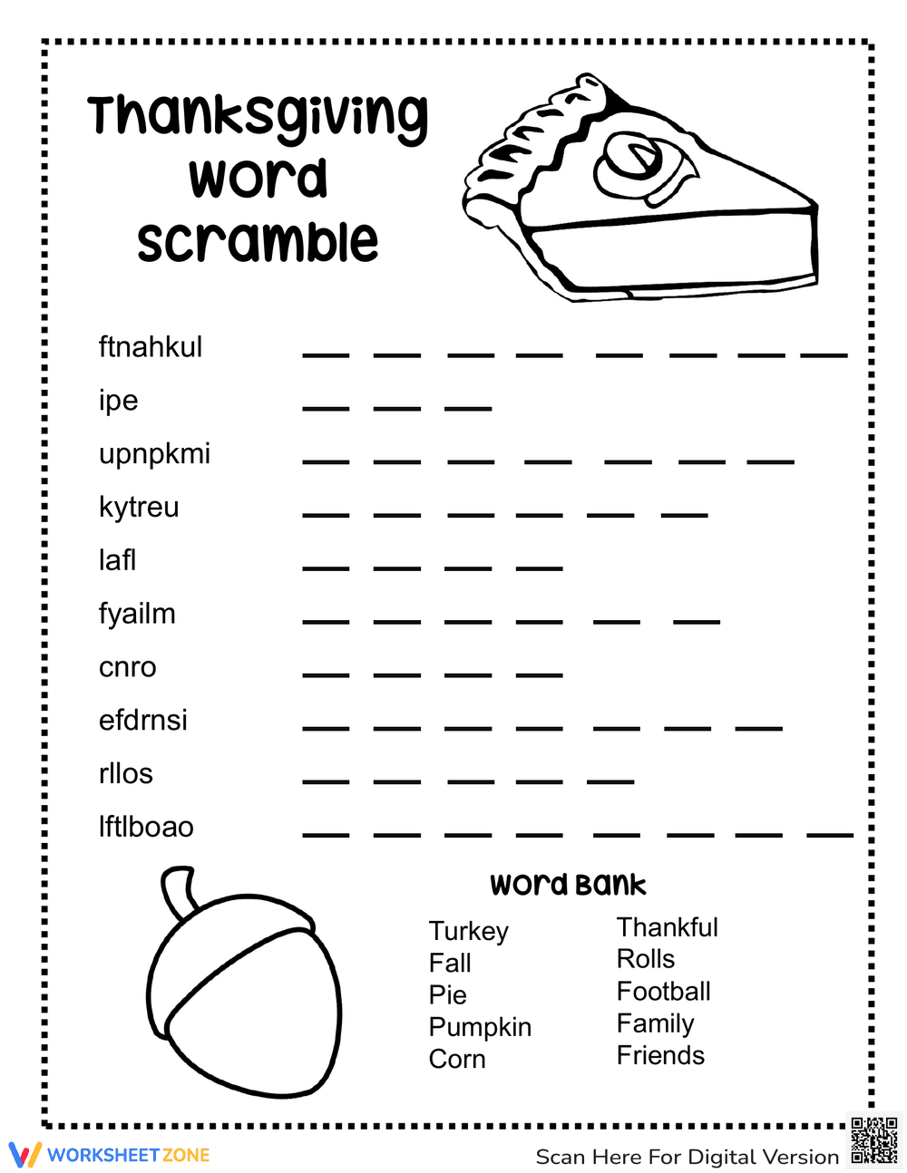 Unscramble Words with Thanksgiving Word Scramble - Page 1