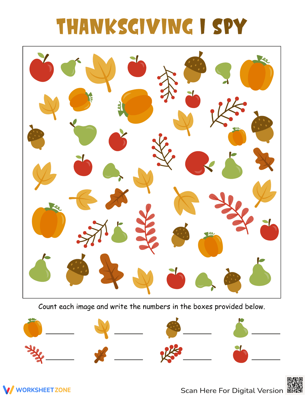 Engage with Thanksgiving I Spy Game Worksheet - Page 1