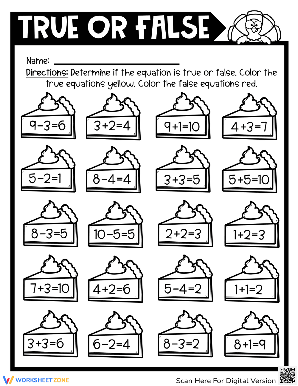 Thanksgiving Math: True or False Equations - Page 1