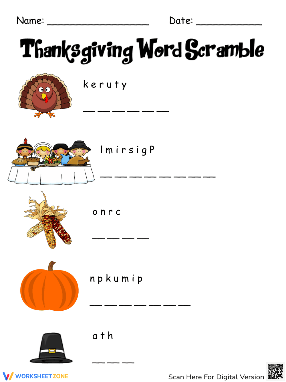 Thanksgiving Word Scramble: A Fun Vocabulary Challenge - Page 1