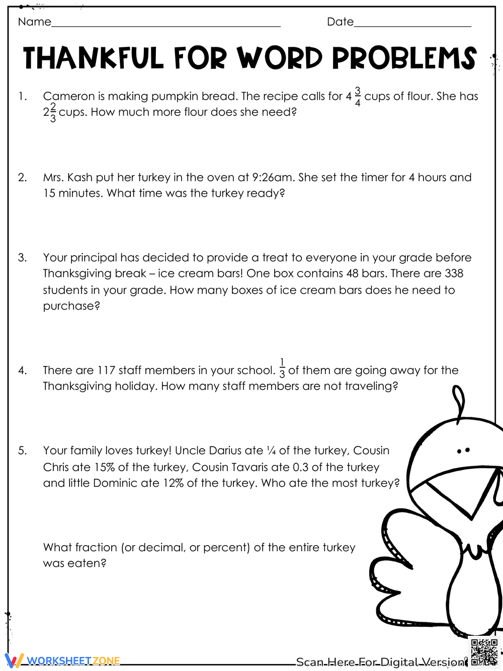 Thankful Thanksgiving: Engaging Math Word Problems - Page 1