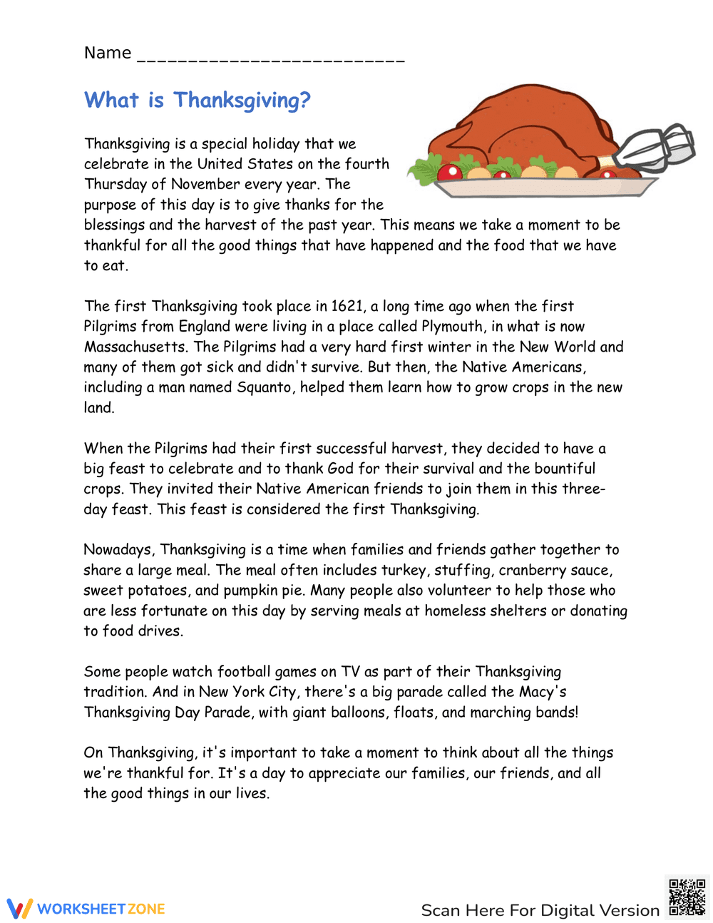 What is Thanksgiving? A Reading Activity - Page 1