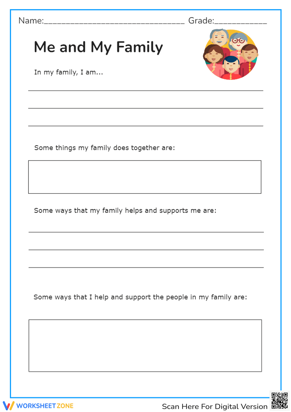 Me and My Family' Worksheet - Reflection & Writing Activity - Page 1