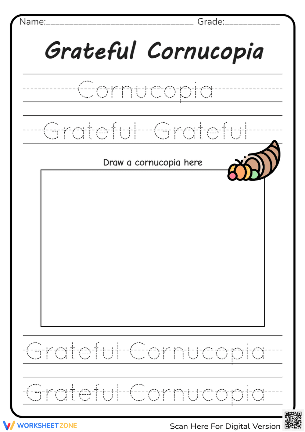 Cornucopia Tracing Worksheet | Essential Grade K-1 Ready - Page 1