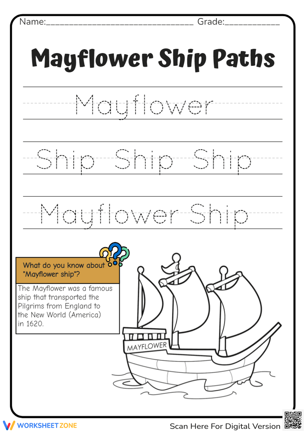 Mayflower Handwriting Practice | Grade 1-2 Essential - Page 1